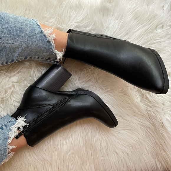 Black Faux Leather Ankle Booties - Picture 14 of 16